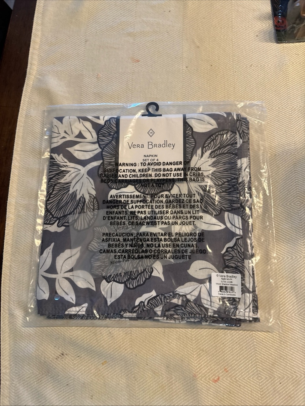 Vera Bradley Gray & White Floral Napkin Set
